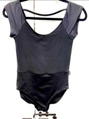 Tiger Friday Women's Black Solid Ribbed Knit Spandex Leotard Bodysuit. AM