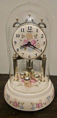 Timex Country Floral Anniversary Clock Glass Globe Mantle flowers floral READ