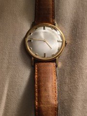 Timex Marlin Manual Wind 34mm Gold SS Case Silver Dial Brown Leather 17J