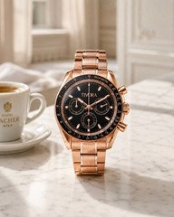 TÍVORÁ Veyron Rose Steel Onyx Dial – Custom Branded Automatic Chronograph Watch