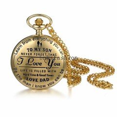'To My Son I Love You' Quartz Analog Pocket Watch Fob Pendant Chain Gift for Son