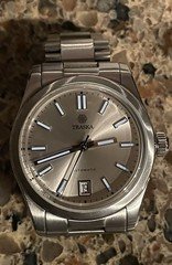 Traska Commuter Automatic 36mm Silver Dial Date SS Bracelet 100m Box Papers