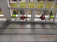 Tulip Pattern Set 2 Leaded Stained-Glass Windows Reframed 23" X 14 3/8 0 S&H
