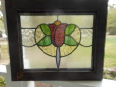 Tulip Type Leaded Stained-Glass Window 21 1/4" X 17 1/4" With Protective Glass
