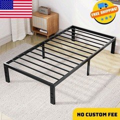Twin Size 14-inch Metal Platform Bed Frame with Under-Bed Storage, Sturdy Steel