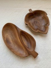 Two MCM Wood Dishes- One is Margal of California Wood Dish Leaf Design
