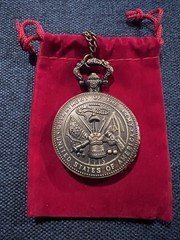 U. S. ARMY MILITARY POCKET WATCH BRONZE QUARTZ ANALOG 80cm CHAIN-no battery