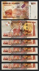 Uganda 1000 Shillings 2021 2022, UNC, 5 Pcs LOT, P-49 New Sign Date