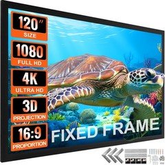 Uimoso 120" Aluminum Fixed Frame 16:9 Projector Screen Velvet Matte Home Theater