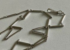 Unique Vintage Solid 9k White Gold Bar Chain Fancy Link Necklace 18” Signed
