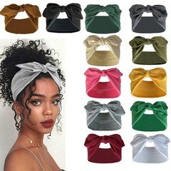Unisex Handmade Polyester Headband with Wide Bow New Style Hair Accessory Brown