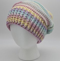 Unisex Pastel Multicolor Striped Crochet Slouch Beanie Hat, One Size