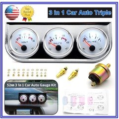Universal 2"52mm Chrome Oil Pressure Water Temp Volt Meter Triple Gauge Set 3in1