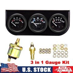 Universal Car Meter Auto Triple Gauge Kit Water/Volt/Oil 2'' 52mm DC 12V Black