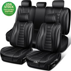 Universal Fit Piping Leather Seat Covers Full Set Black Grey Nappa