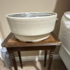 Unmarked White & Gray Ceramic Round Bowl with Gray Ribbed Insert