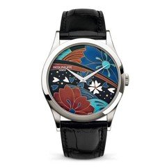 Unworn Patek Philippe Calatrava 5077P-097 Platinum Enamel Kimono Dial Box Papers