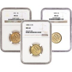 US Gold $5 Liberty Head Eagle - NGC MS62 - Random Date and Label