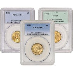 US Gold $5 Liberty Head Eagle - PCGS MS64 - Random Date and Label
