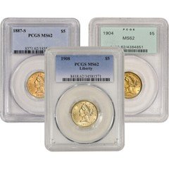 US Gold $5 Liberty Head Eagle - PCGS MS62 - Random Date and Label