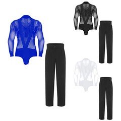 US Men Suit 2-piece Set Dance Outfits Ballroom Stage Long Sleeve Practice Salsa