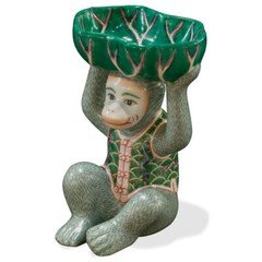 US Seller - Porcelain Monkey Chinese Figurine With Lotus Soap Dish
