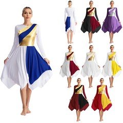 US Women Dancewear Lyrical Dance Dress Christian Dresses Contrast Color Costume