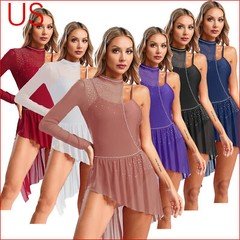 US Womens Lyrical Dance Costume One Shoulder Modern Contemporary Dance Dress
