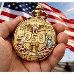 USA 250th Anniversary Pocket Watch Retro Winding Watch Eagle & Statue of Liberty