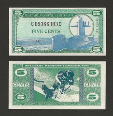 USA MPC 5 Cents Series 681, 1968-70, First Printing, Original UNC / CU, #911/1