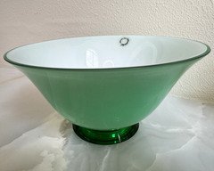 V Nason Murano Italy Signed Opaline Seafoam Green Footed Art Glass Bowl 9”