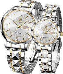 Valentines Couple Pair Watches Men and Women Luminous Calendar Waterproof Gold S