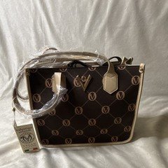 Valentino Orlandi Monogram Satchel Top Handle Brown/Beige Detachable Strap Zip