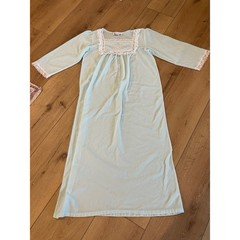 Vandemere Vintage Blue Velour Nightgown Lace Trim Floral Embroidered Long Sleeve