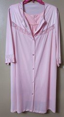 Vanity Fair Peignoir Set Pink & Peach Robe Nightgown Lace Satin Sz Large-38 VTG