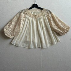 Vanity Fair Peignoir Top Vintage Lace Puff Sleeve Sheer Tricot Size Small