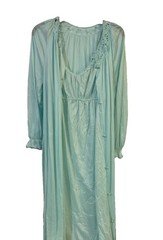 Vanity Fair Teal Gown, Button Up Robe Size Small And Slippers Teal Size 6.5-7.5