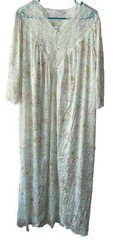 Vassarette Nightgown M & Robe L Set Cream Blue Pink Lace Vintage EUC