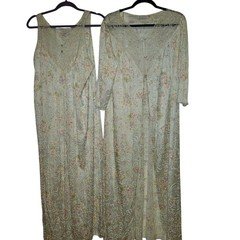 Vassarette Vintage 3 Piece Nightgown Robe Bodysuit Set Floral Lace Pastel Large