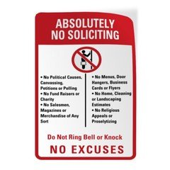 Vertical Vinyl Stickers Absolutely No Soliciting No Political Causes, Canvassing