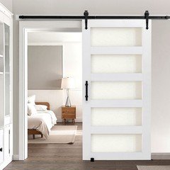 VEVOR Sliding Barn Door with Hardware Kit 42 x 84 inch MDF Panel Frosted Glass