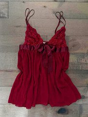 Victoria's Secret Red Lace & Bow Camisole Chemise, Size L Nylon/Spandex