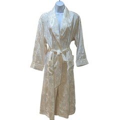 Victoria's Secret Vintage Gold Label Floral Damask Satin Robe Ivory P/S NOS