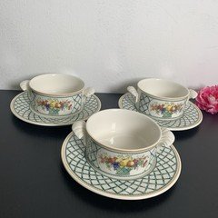 Villeroy & Boch - 1748 BASKET Cream Soup Bowls and Saucers - Set of 3