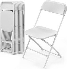 VINGLI 10 Pack White Plastic Folding Chairs 350LB Steel Frame Stackable Wedding