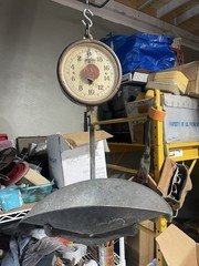 Vintage 1940's Detecto Wate Hanging Produce Scale w Pan Mfd. The Jacobs Bros. Co