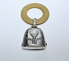 VINTAGE 1947 WEBSTER STERLING SILVER Bell Teething Ring BIRTH RECORD BABY RATTLE