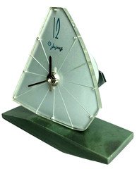 Vintage 1960s Mayak Desk Clock USSR Mid-Century Modern Natural Stone Base Sail