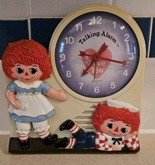 Vintage (1974) Raggedy Ann and Andy Talking Alarm Clock By JANEX, Will Not Talk.