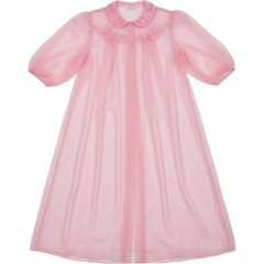 vintage 50s 60s peignoir Robe Goddard Artemis Pink Puffed Sleeve Chiffon 36